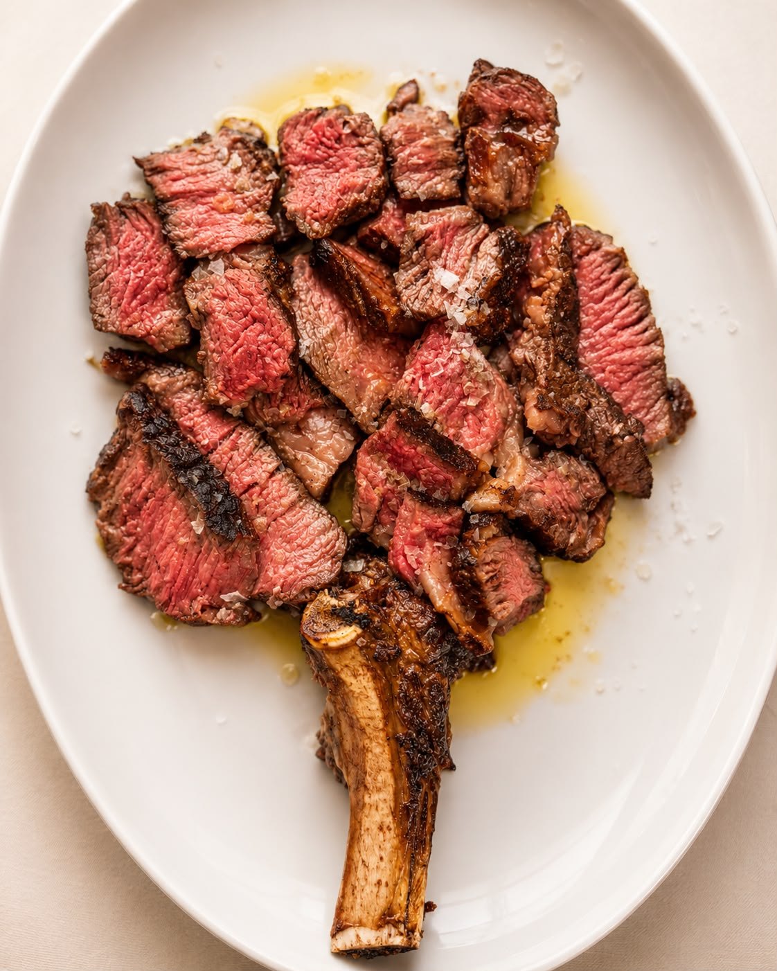 Tagliata di manzo servita a fette in un ristorante della Valle d'Itria